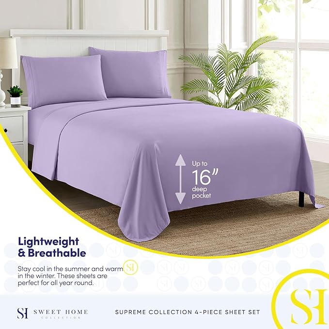 California King Sheet Sets - Breathable Luxury Sheets with Full Elastic & Secure Corner Straps Built In - 1800 Supreme Collection Deep Pocket Bedding Set, Sheet Set, California King, Lavender