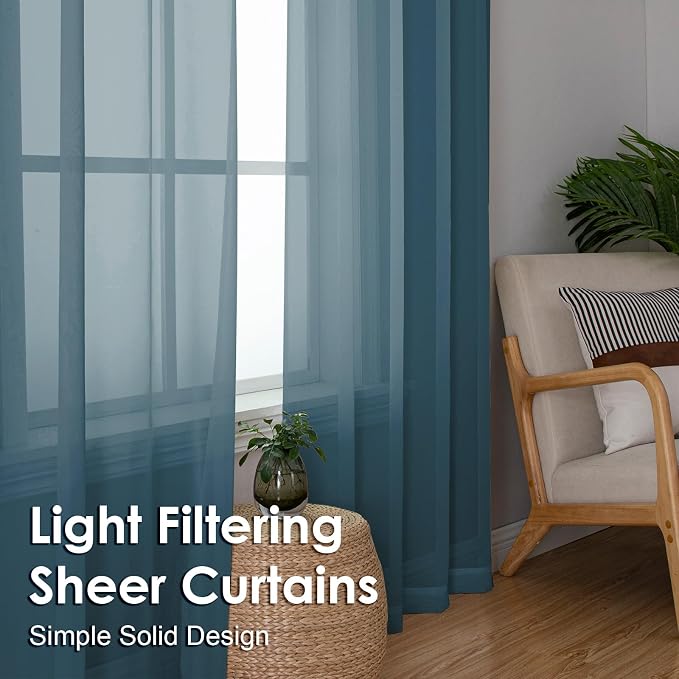 2 Pieces Dusty Blue Sheer Curtains 84 inches Long-Lightweight Soft Window - Image 5