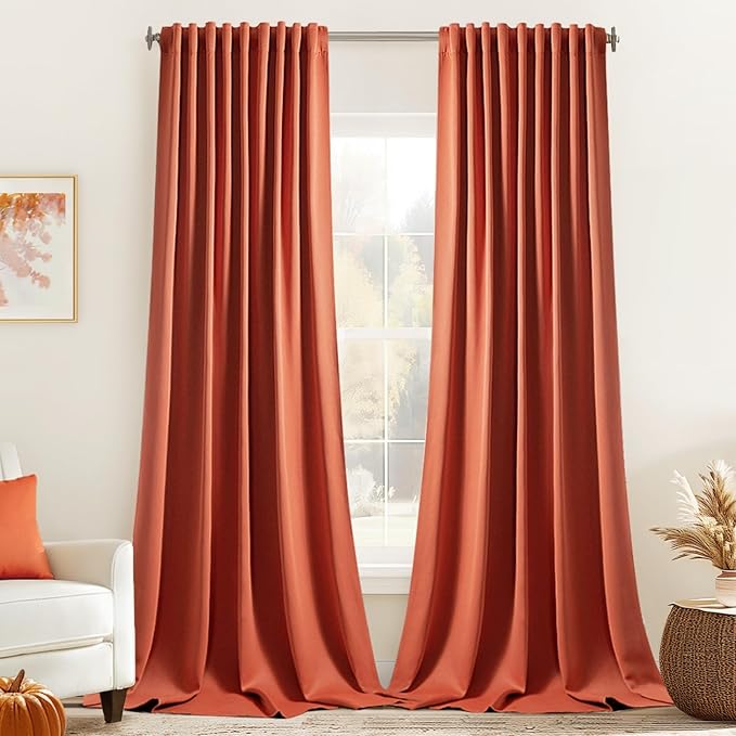 MIULEE Fall Burnt Orange Back Tab Blackout Curtains 52"x102" Length 2 Panel | by MIULEE