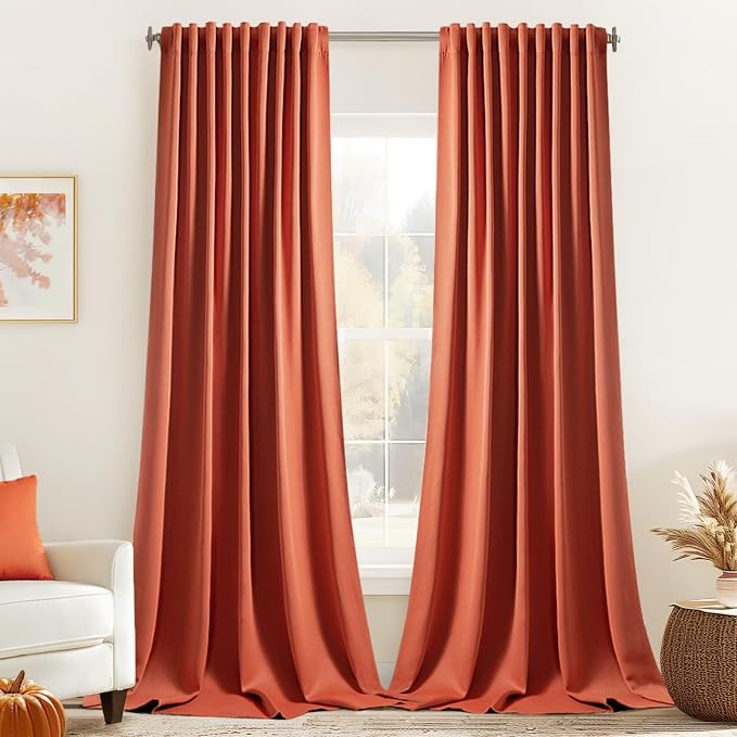 MIULEE Fall Burnt Orange Back Tab Blackout Curtains 52"x96" Length 2 Panels | by MIULEE