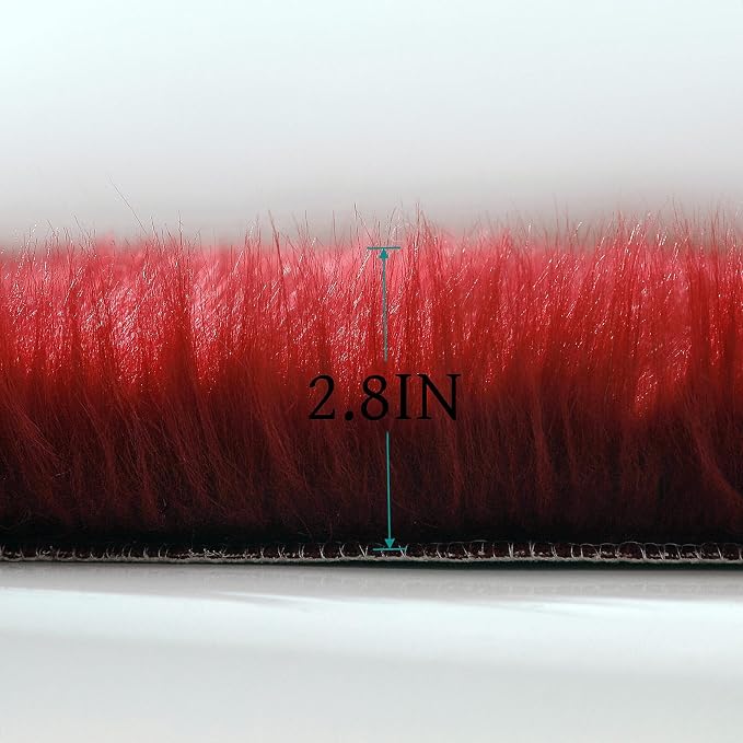 linmopm Faux Fur Rug Sheepskin Shag Fluffy Fuzzy Red 5x7 ft Rugs - Image 4