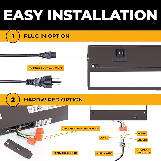 LED Under Cabinet Lighting Hardwired - 3CCT 12 Inch Bronze Finish - Undercabinet Lights for Kitchen - Linkable Undercounter Dimmable Plug in Light or Hard Wired - Under Counter Fixture Direct Wire