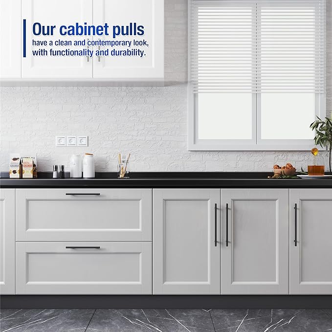 JOY DECOR 15 Pack Cabinet Handles, Black Cabinet Pulls, 4 in Hole Center Kitchen Hardware, Stainless Steel T Bar Handles for Dresser Drawers