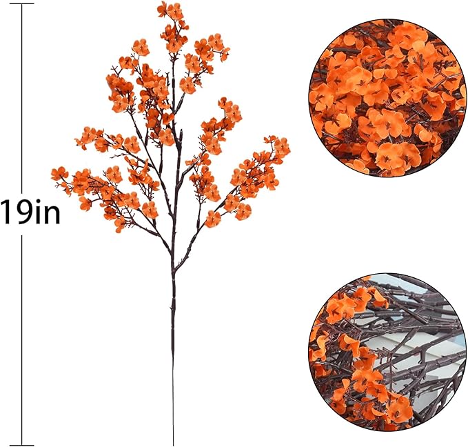 Uieke 30Pcs Artificial Fall Flowers Babys Breath Flower Bulk Fake Orange Silk Flowers Artificial Gypsophila Bouquet Floral for Home Festival Wedding Party Décor