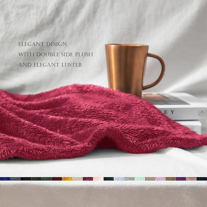 Exclusivo Mezcla Plush Fuzzy Fleece Bed Blanket Queen Size, Super Soft, Fluffy and Warm Blankets Suitable for All Seasons (Deep Red, 90x90 Inches)