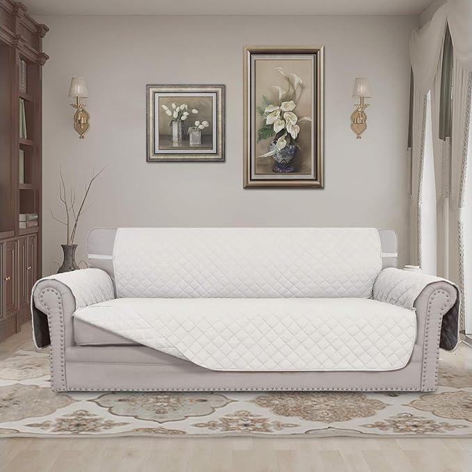 Easy-Going Reversible Couch Cover, 3 Cushion Sofa, Ivory/Ivory | Machine - Image 2