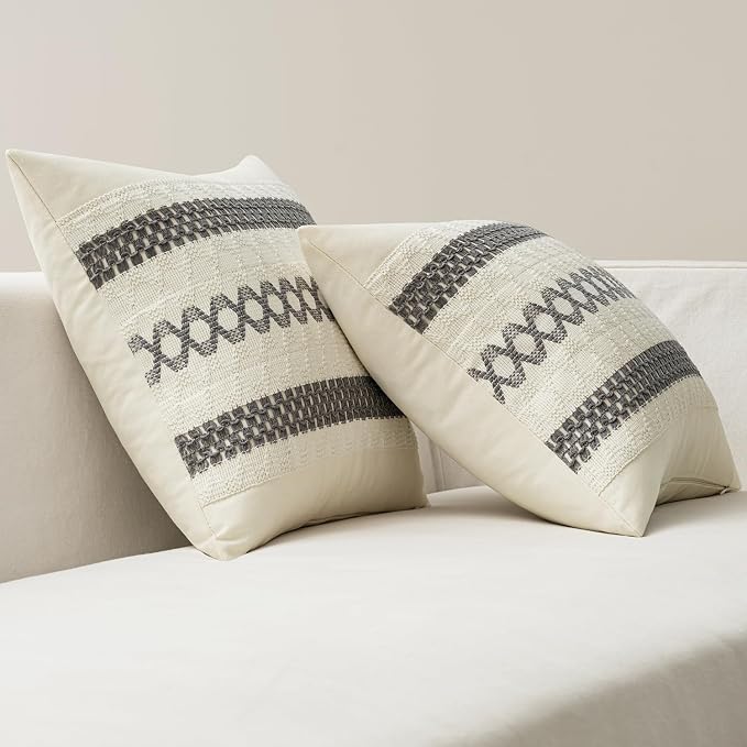 MIULEE Set of 2 Gray Boho Decorative Pillow Covers 20x20 Inch | Farmhouse Couch - Image 6