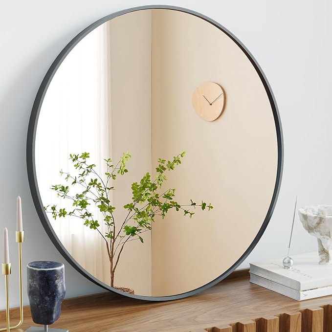 DUMOS Black Circle Mirror for Wall 30.02 inch, Bathroom Round Mirror for Over Sink, Bathroom, Entryway, Bedroom, Vanity