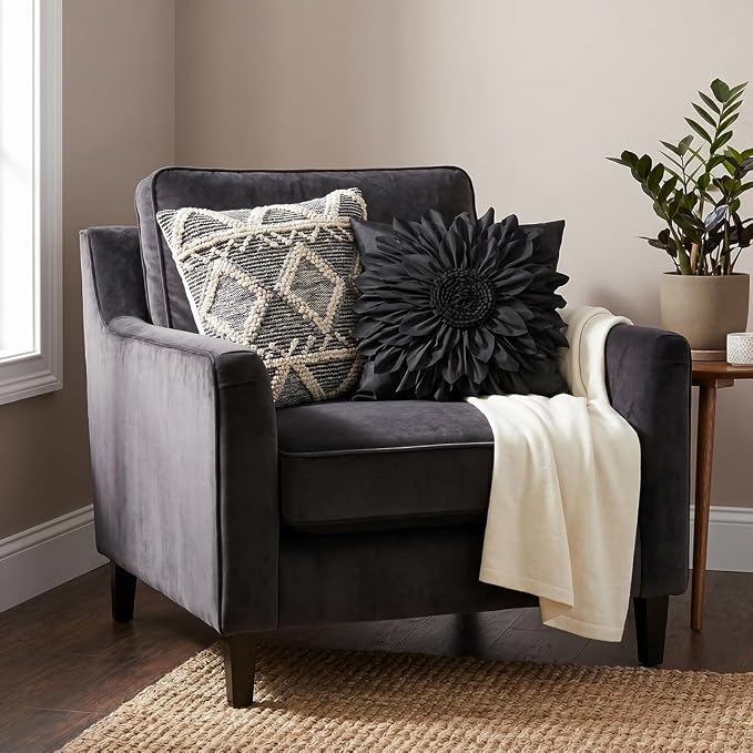 Black Accent 3D Flower Decorative Throw Pillow Covers - Image 5