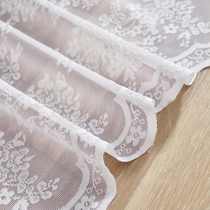 YJ YANJUN Vintage Lace Curtains 30 Inch Length Pair Short White Sheer Kitchen - Image 4