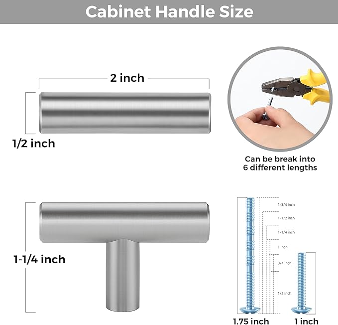10 Pack Brushed Nickel Cabinet Knobs - Kitchen Cabinet Knobs Silver Cabinet Pulls for Kitchen Cabinet Drawer Stainless Steel Dresser Knobs for Cabinet Hardware 2in Length Single Hole T Bar