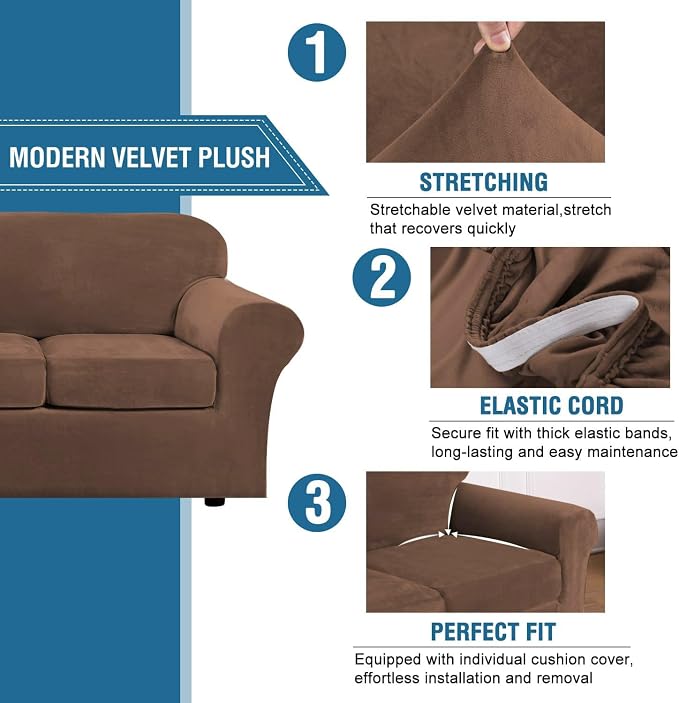 H.VERSAILTEX Modern Velvet Plush 4 Piece High Stretch Sofa Slipcover Sofa Cover - Image 3