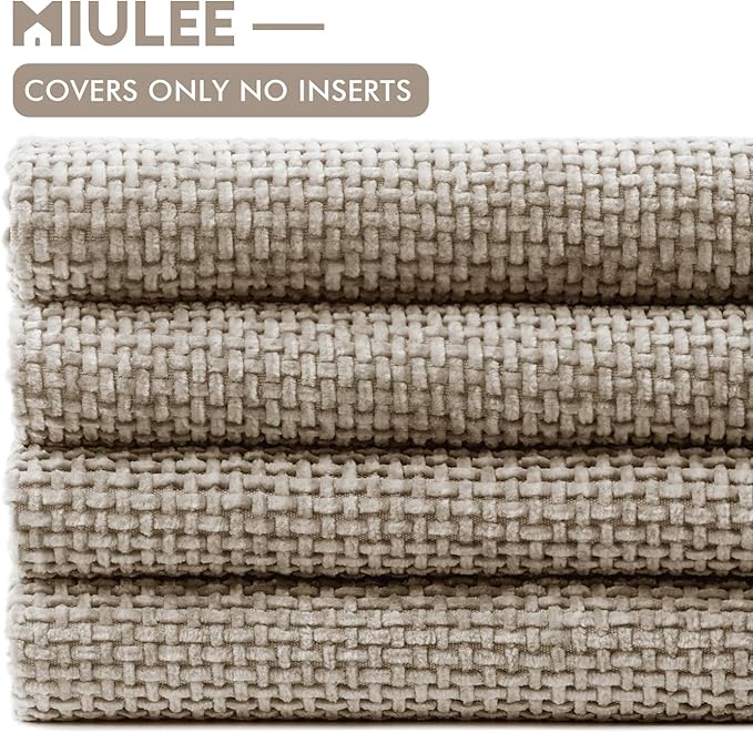 MIULEE Soft Decorative Chenille Pillow Covers Khaki 20x20 Pack of 4 | Modern - Image 6