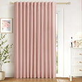 Linen Textured Total Blackout Sliding Door Curtains 96 Inches Long, Blush Pink by 100BlackoutShield