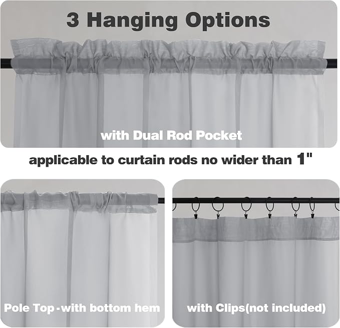 Chyhomenyc Light Grey Sheer Curtains 84 Inches Long, 2 Panels | Light Filtering - Image 2