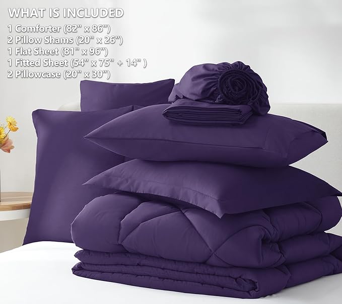 CozyLux Full Size Comforter Sets Purple - 7 Pieces Bed in a Bag Full, Luxury Soft Bed Set for All Seasons, Bedding Set with Down Alternative Comforter, Sheets, Pillowcases & Shams