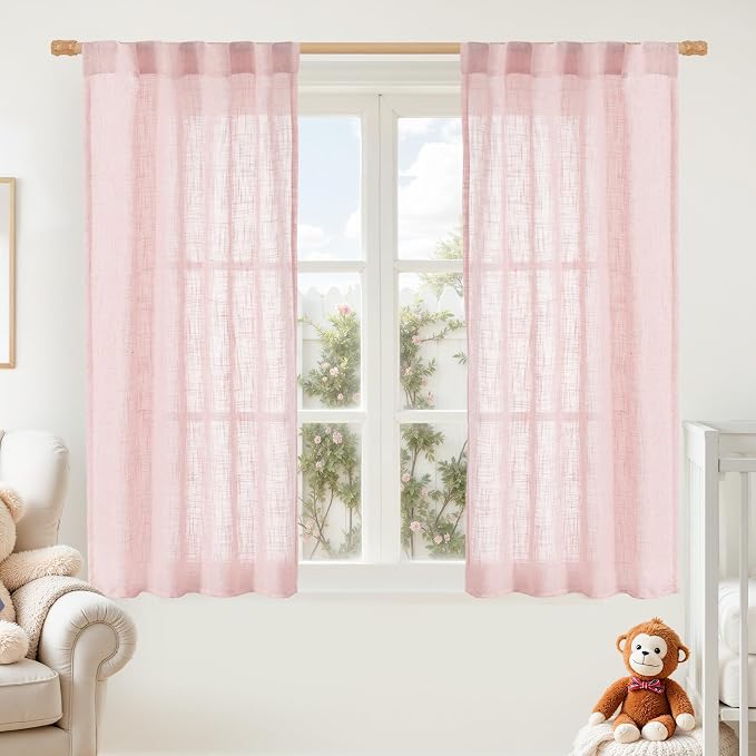 54 Inch Semi Sheer Window Linen Curtains, Light Filtering Panels | Faux Linen by LAMIT