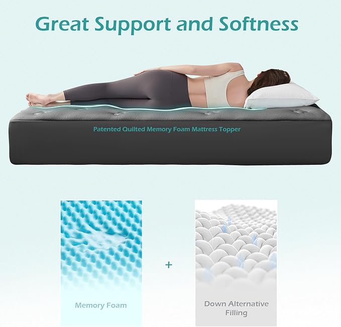 Hansleep King Mattress Topper Viscose Derived from Bamboo, Memory Foam Pillow Top Mattress Topper King with Deep Pocket, Breathable Mattress Pad for Back Pain Relief, 78" x 80", Charcoal Grey
