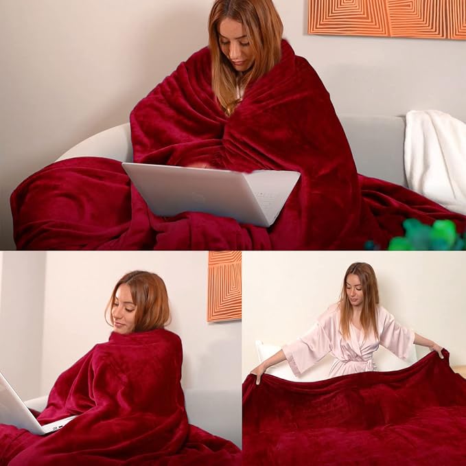 Red Fleece Plush Throw Blanket 60"x80"for Couch Sofa Fuzzy Cozy Flannel | Super - Image 2