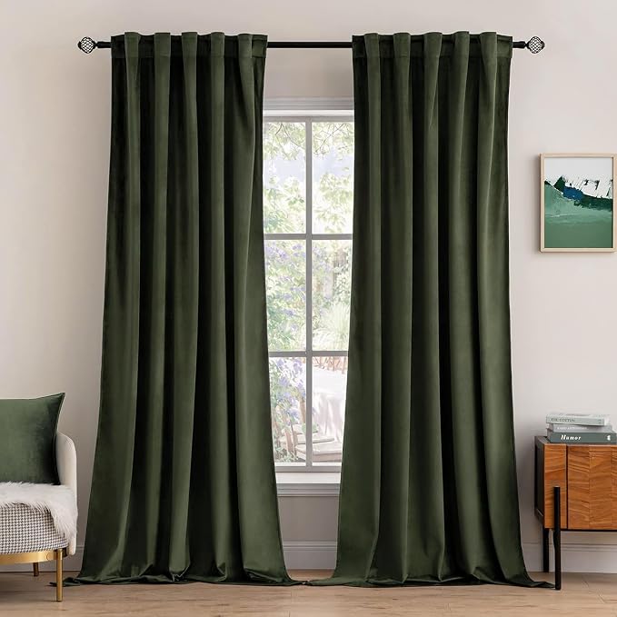 MIULEE Velvet Curtains 52x84 inches 2 Panels Olive Blackout Curtains | Luxury by MIULEE