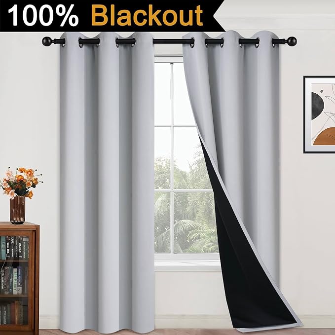Yakamok Light Grey 100% Blackout Curtains 84 Inches Long 42" Wide 2 Panel | - Image 2