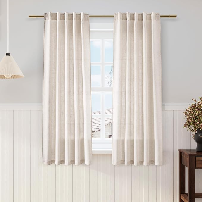 Beige Linen Curtains 63 inches Long by Nanspring