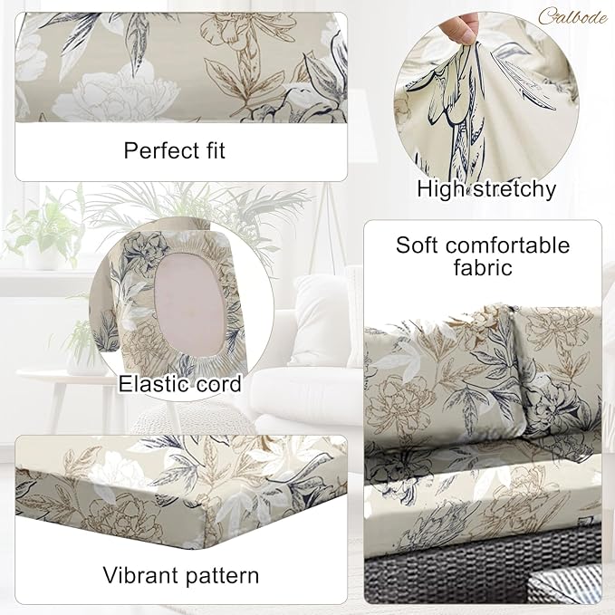 CALBODE 8Pcs Outdoor Stretch Cushion Covers, Waterproof Outdoor Chair Floral - Image 3