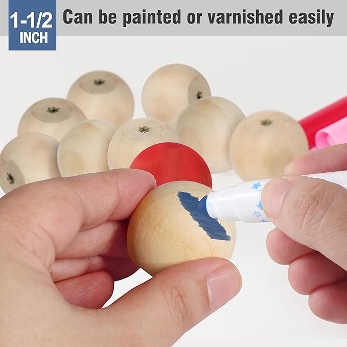 FoDau770 30pcs Unfinished Wood Knobs, Round Ball Cabinet Knobs Vintage Drawer Pulls, Natural Wooden Cabinet Hardware for Furniture Drawer Dresser Wardrobe Cupboard - 1-1/2" Diameter