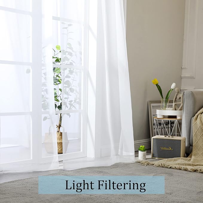 White Sheer Curtains 96 Inches Long, Elegant Sheer Curtains - Image 2