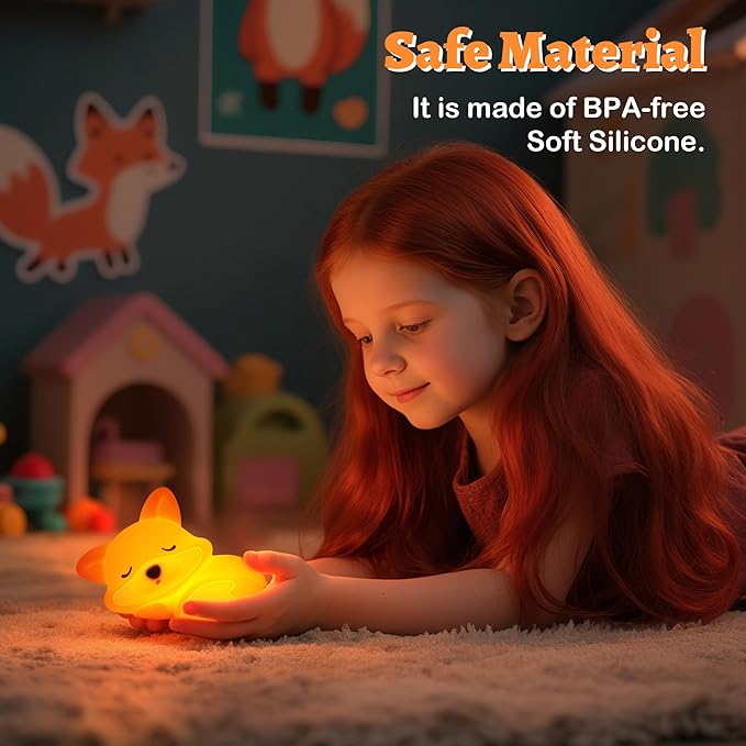 Fox Night Light for Boys Girls, Dimmable Squishy Fox Silicone Animal Lamp, Cute Foxes Gifts Decor Nightlight for Birthday Xmas Gifts