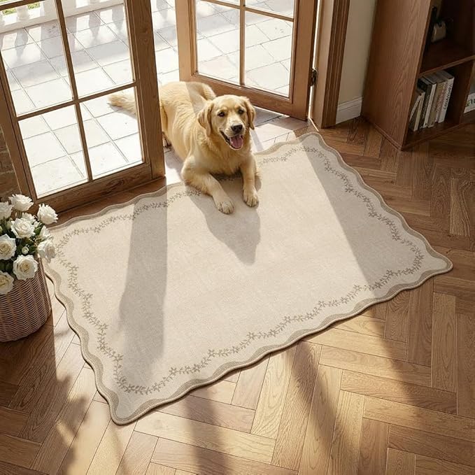 GarveeHome Scalloped Entryway Rug 2x3 Jute Washable Front Door Entry Rug | Tan by GarveeHome