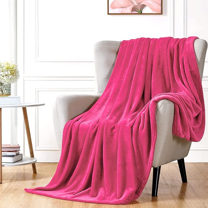 Walensee Fleece Blanket Plush Throw Fuzzy Lightweight (Throw Size 50x60 Hot Pink) Super Soft Microfiber Flannel Blankets for Couch, Bed, Sofa Ultra Luxurious Warm and Cozy for All Seasons