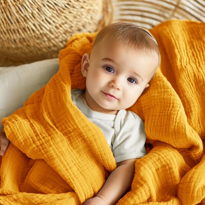 EMME Muslin Blankets for Adults Mustard Yellow Small Blanket 40" x 50" | Throw - Image 2