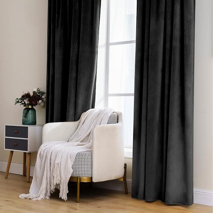 MIULEE Black Velvet Curtains 52x96 inches 2 Panels Luxury Blackout Curtains | - Image 7