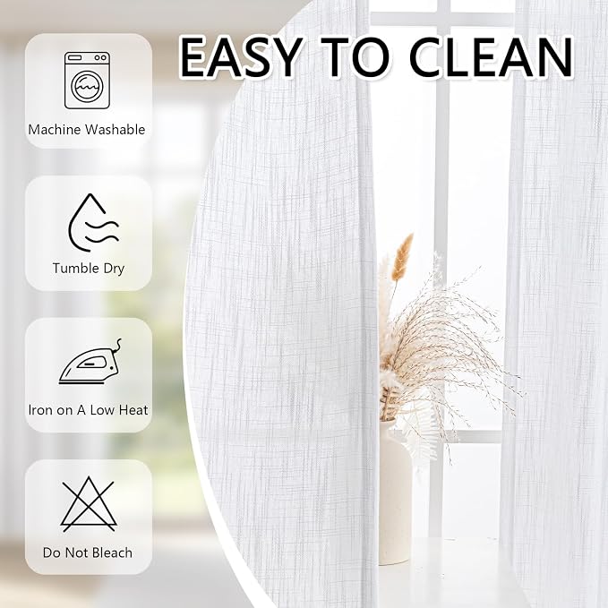 MYSKY HOME White Curtains for Living Room 1 Panel, Semi Sheer Curtains & Drapes - Image 8