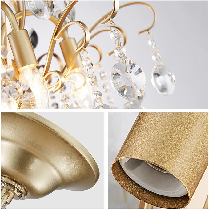 WUZUPS Crystal Chandelier 5-Light Pendant Ceiling Light Modern Lighting Fixture for Bedroom Hallway Bar Kitchen Bathroom, H 22.6'' x W 19.2'', E12 Base, Gold