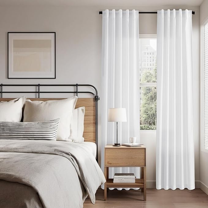 White Linen Curtains 84 Inch Length 2 Panels Set - Image 7