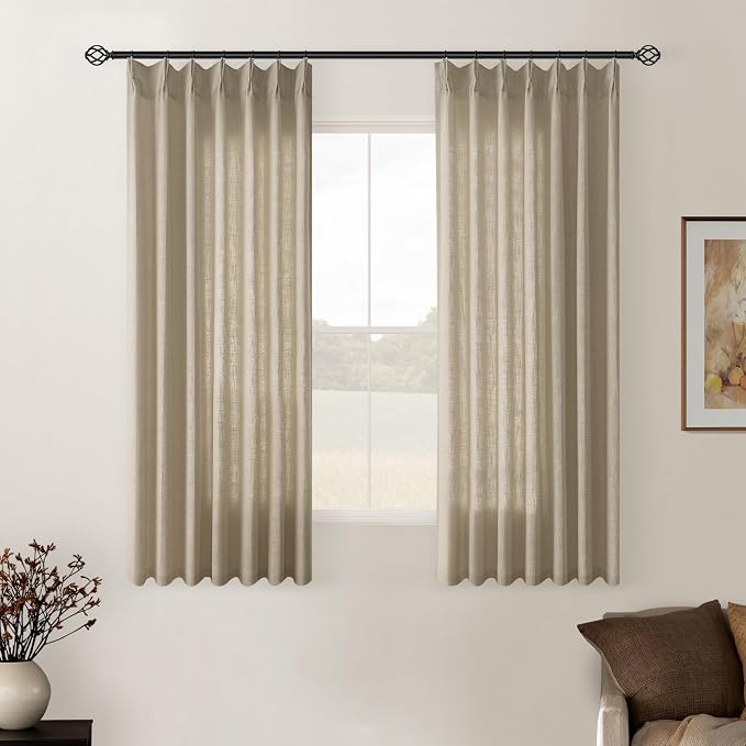 Grey Beige Pinch Pleat Linen Kitchen Curtains 45 Inches Long 2 Panels | by Twodrapes