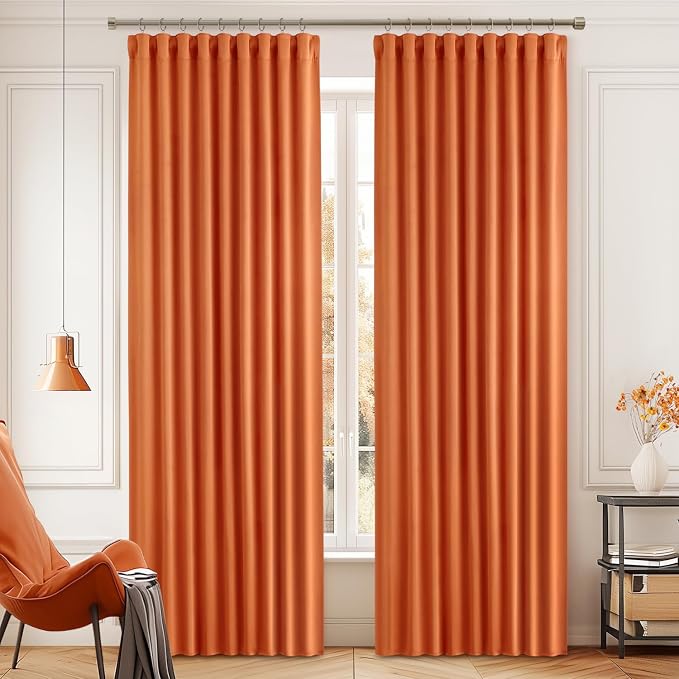 MIULEE Fall Orange Back Tab Blackout Curtains 52x84 Inch Length 2 Panel Set | - Image 9