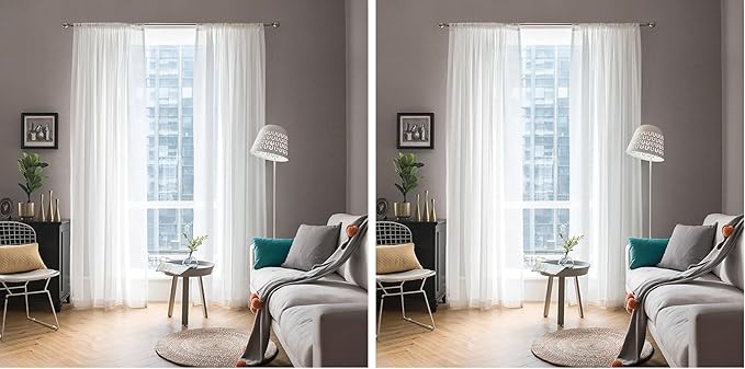 MIULEE White Sheer Curtains 90 inches Long Window Curtains 2 Panels Solid Color by MIULEE
