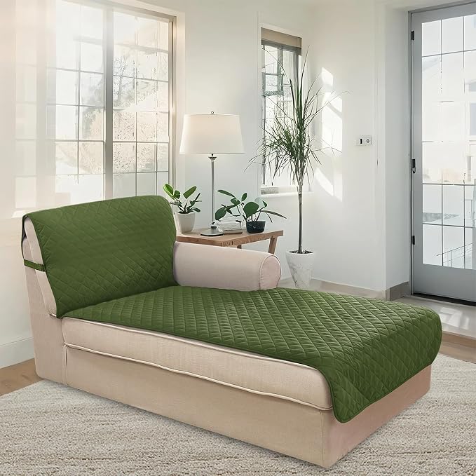 U-NICE HOME Sectional Couch Cover Chaise Lounge Cover, Huntergreen/Sage | - Image 2