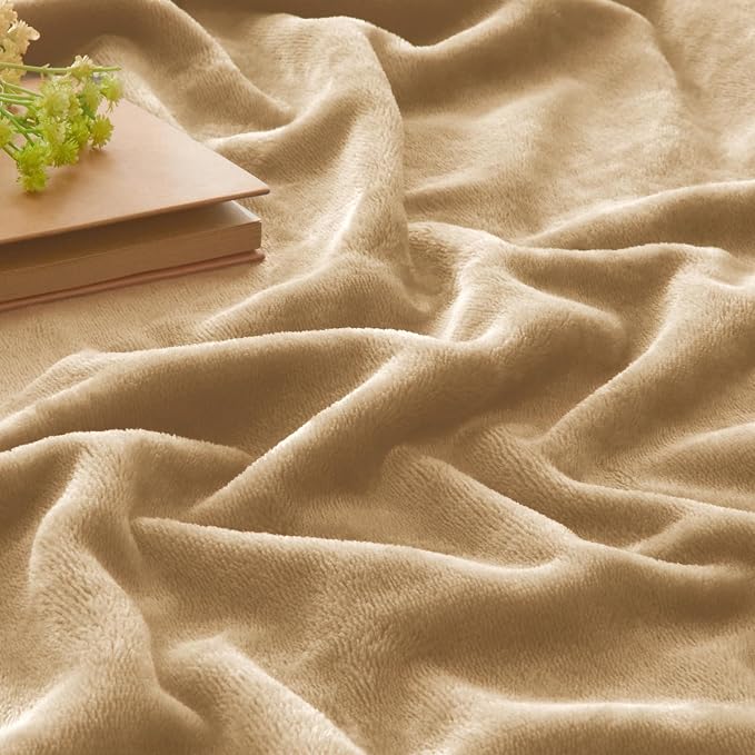 BEDELITE Fleece Blanket Soft Plush Queen Bed Blanket Light Camel 90"x90" | - Image 5