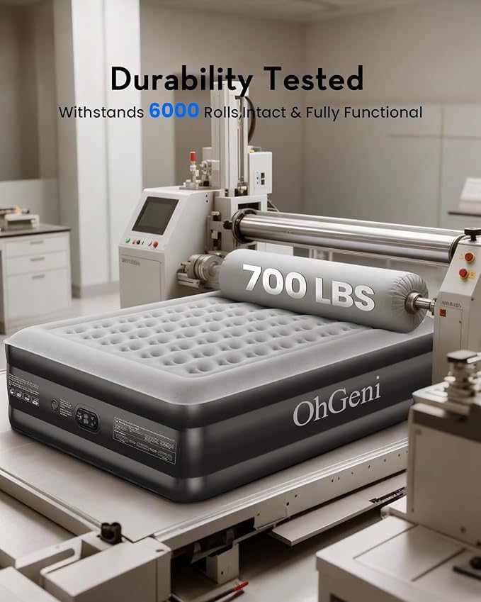 OhGeni 20" Raised Cal King Air Mattress with Built in Pump, Keep Feet from Dangling, Extra Length Blow up Mattress, Back-Friendly Airbed for Guests, Luxury Comfort for People(190CM Height), 700lbs
