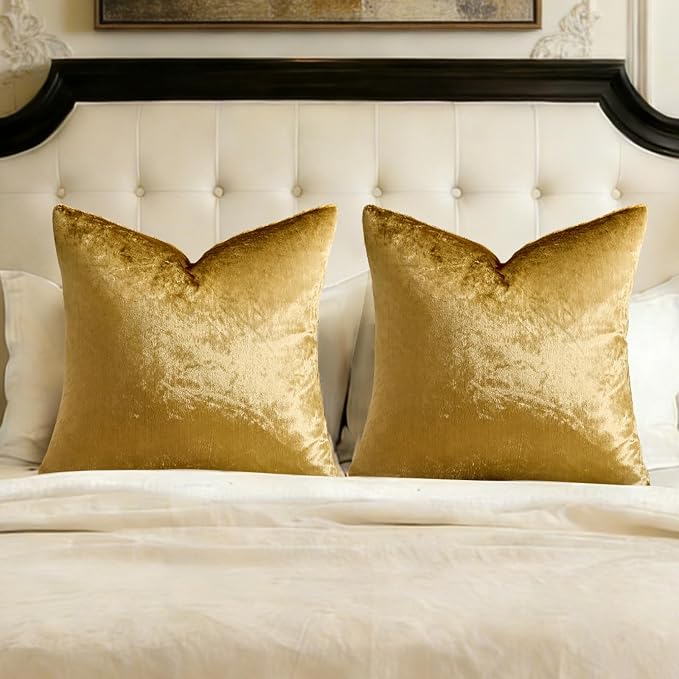 GIGIZAZA Gold Velvet Pillow Covers 26x26 Decorative Pillows Pack of 2 | Throw by GIGIZAZAFocusingonhomedecoration