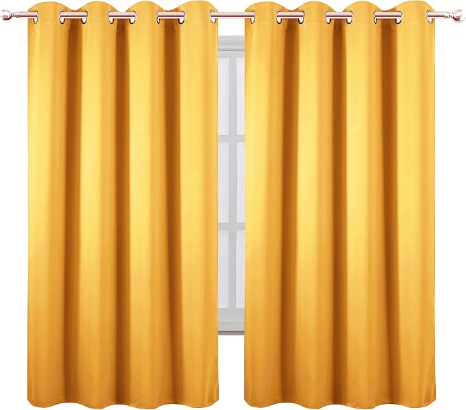 Yellow Thermal Blackout Curtains/52 x 63 Inch/Set of 2 Panels Room Darkening - Image 2