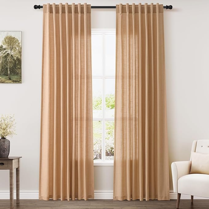 Camel Linen Curtains 80 Inches Long by Nanspring
