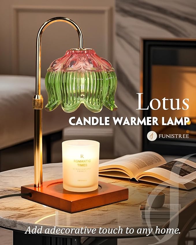 Flower Candle Warmer Lamp with Timer Dimmable, Adjustable Height Gifts for Women Mom Birthday Christmas House Warming Gifts New Home Bedroom Decor, Lotus Candle Warmer Light for Jar Candle Pink Green