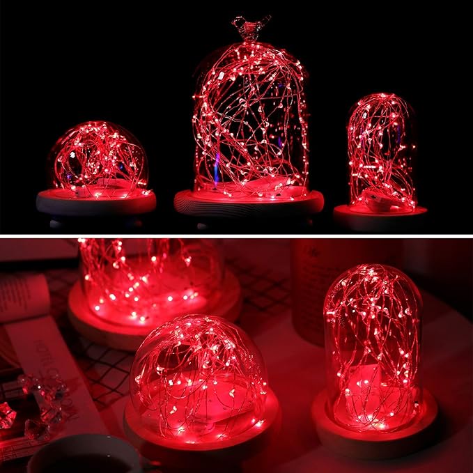YKB 6 Pack Red LED Fairy Starry String Lights with 20 Mini LEDs on 6.6FT/2M Copper Wire, Fairy Lights Powered by 2xCR2032(Incl) Batteries, for Wedding Table Holiday Halloween Christmas Decorations