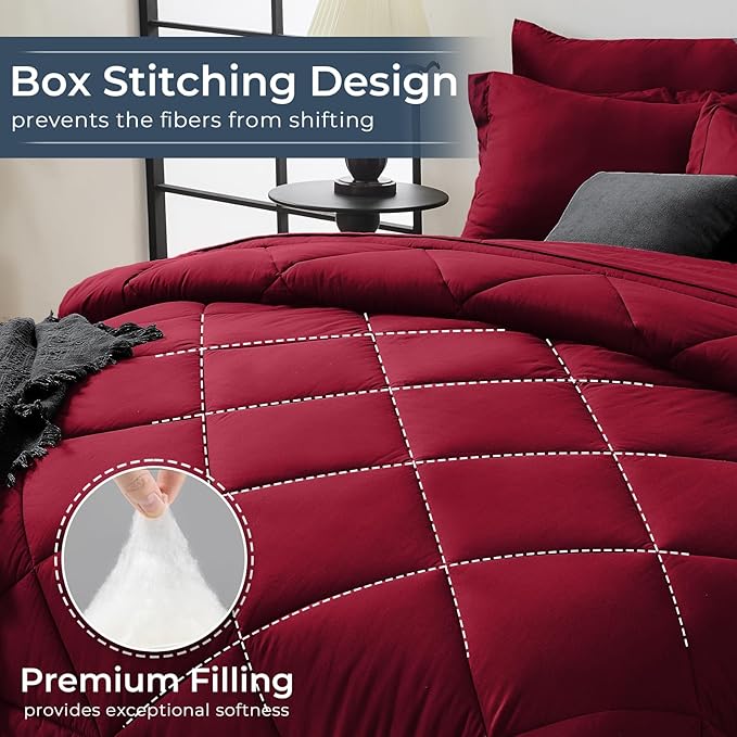 HEVUMYI Red Twin Comforter Set - 5-Piece All Season Bed in a Bag Twin, Ultra Soft Bedding Set with Comforter, Flat Sheet, Fitted Sheet, Pillowcases, Pillow Shams