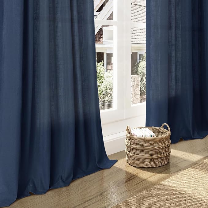 Denim Blue Linen Curtains 90 Inch Long 2 Panels Set - Image 6